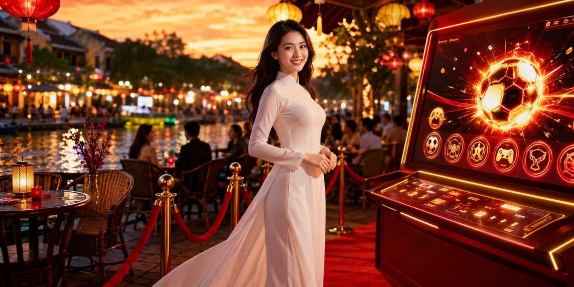 Người dùng Hội An trong trang phục áo dài theo dõi kèo esports trên điện thoại
